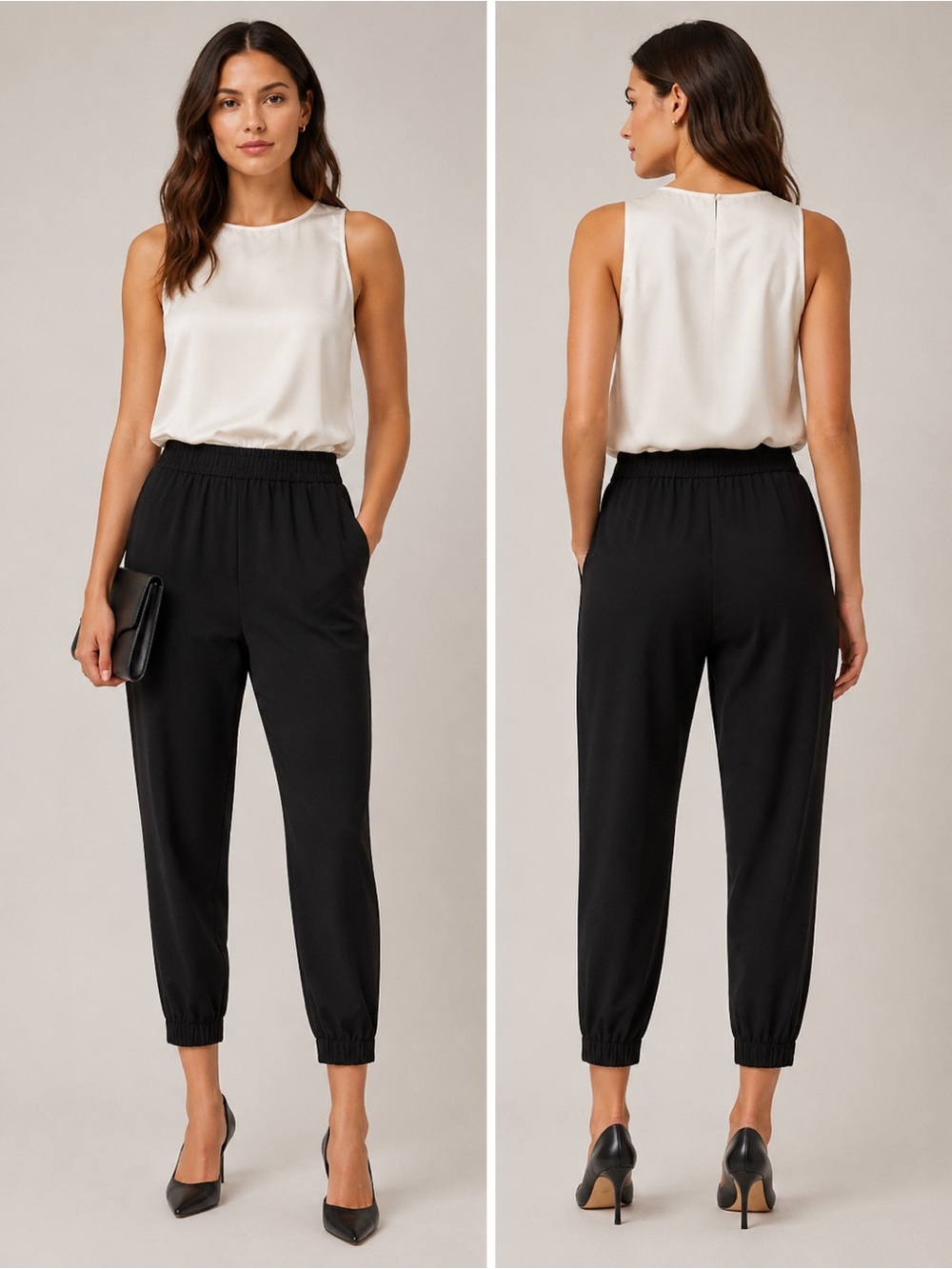 Babaton Black Elastic-Waist Jogger Pants
